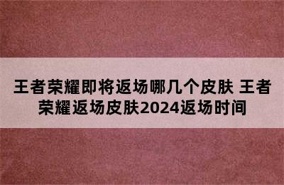 王者荣耀即将返场哪几个皮肤 王者荣耀返场皮肤2024返场时间